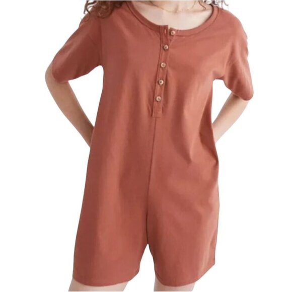 Madewell Henley Romper Rust One Piece Burnt Orange Lounge PJs XL X-Large ND919 - Picture 1 of 6